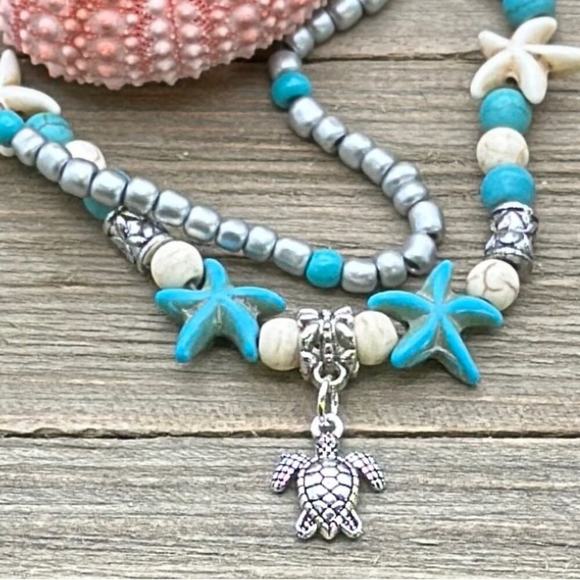Beach Boho Turtle Anklet| Beaded Adjustable Anklet| Summer Vacation Jewelry - Picture 3 of 5